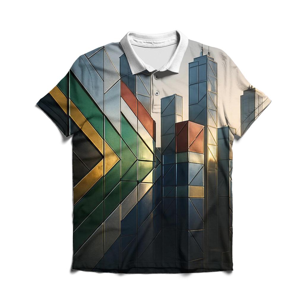 South African Flag Metallic City Skyline embroidered polo tops