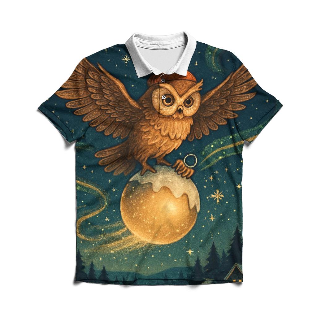 Midnight Owl On Christmas Comet classic pique polos