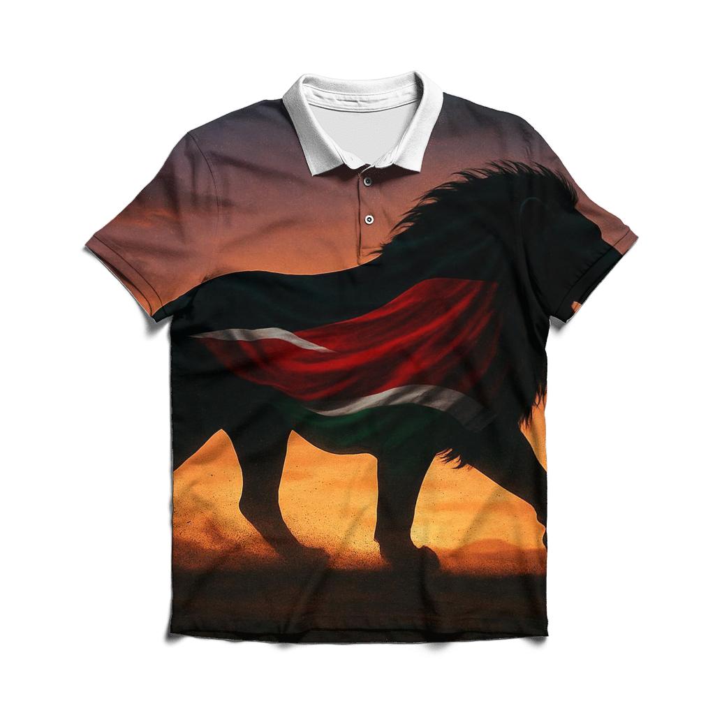Kenyan Flag Savannah Lion Silhouette Overlay stylish collar polo tees