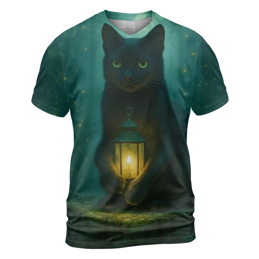 Forest Lantern Guardian Cat designer pattern shirts