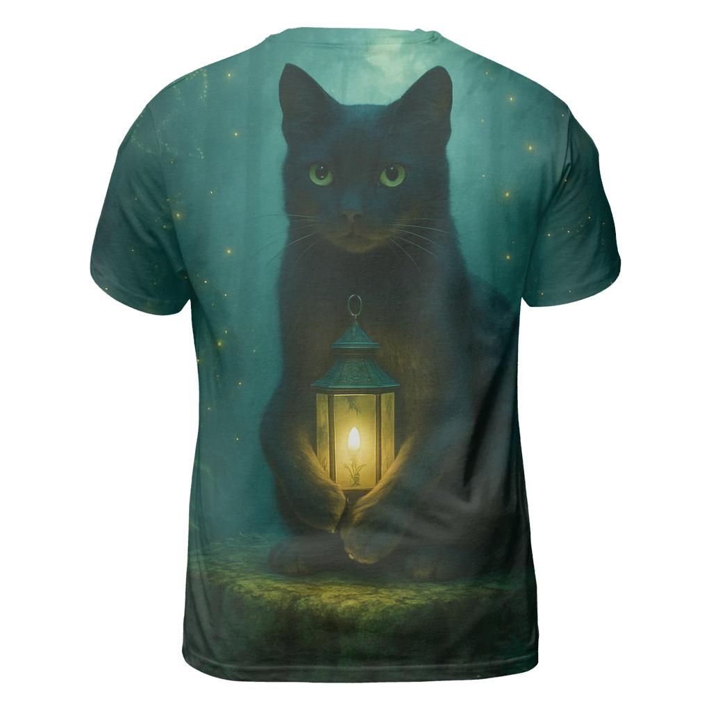 Forest Lantern Guardian Cat designer pattern shirts