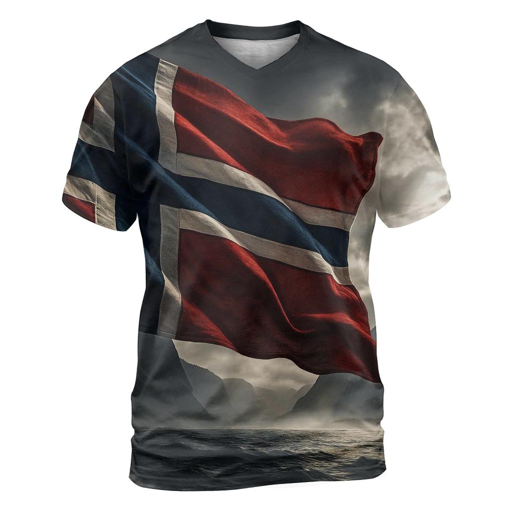 Norwegian Flag Fjord Storm Realistic Fabric personalized full print shirts