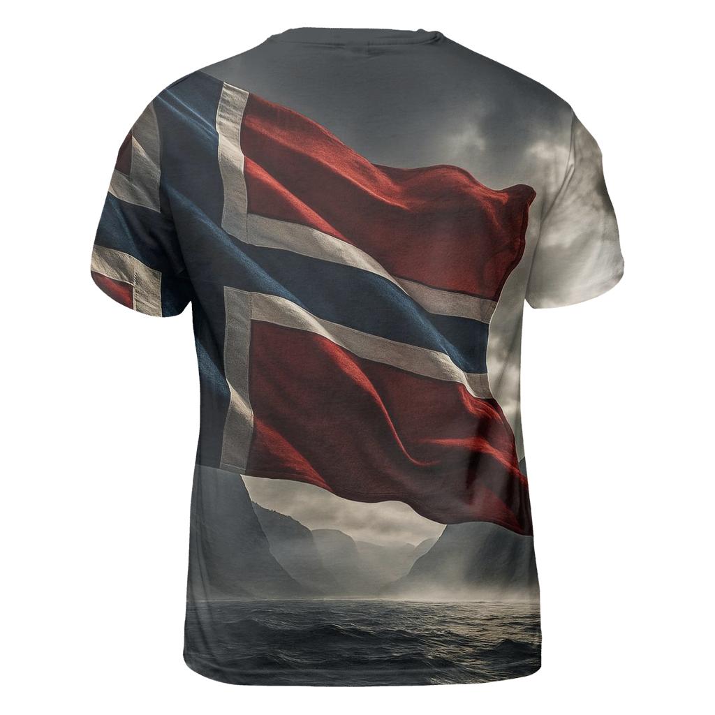 Norwegian Flag Fjord Storm Realistic Fabric personalized full print shirts