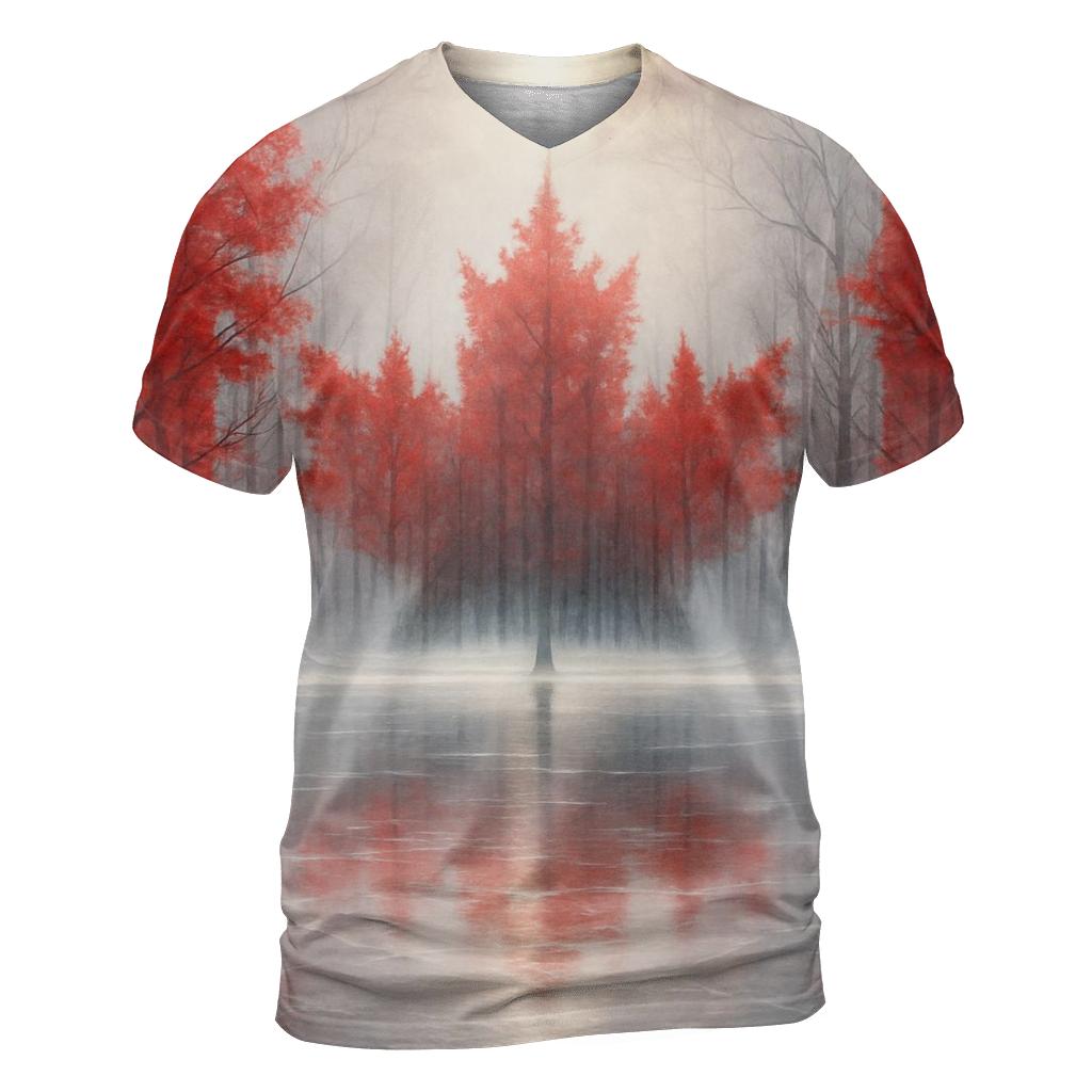 Canadian Flag Frozen Forest Double Exposure statement graphic shirts