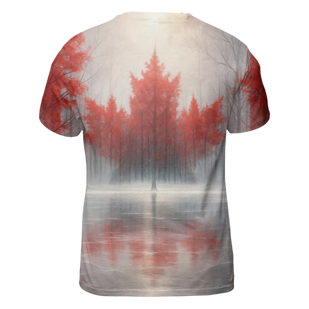 Canadian Flag Frozen Forest Double Exposure statement graphic shirts