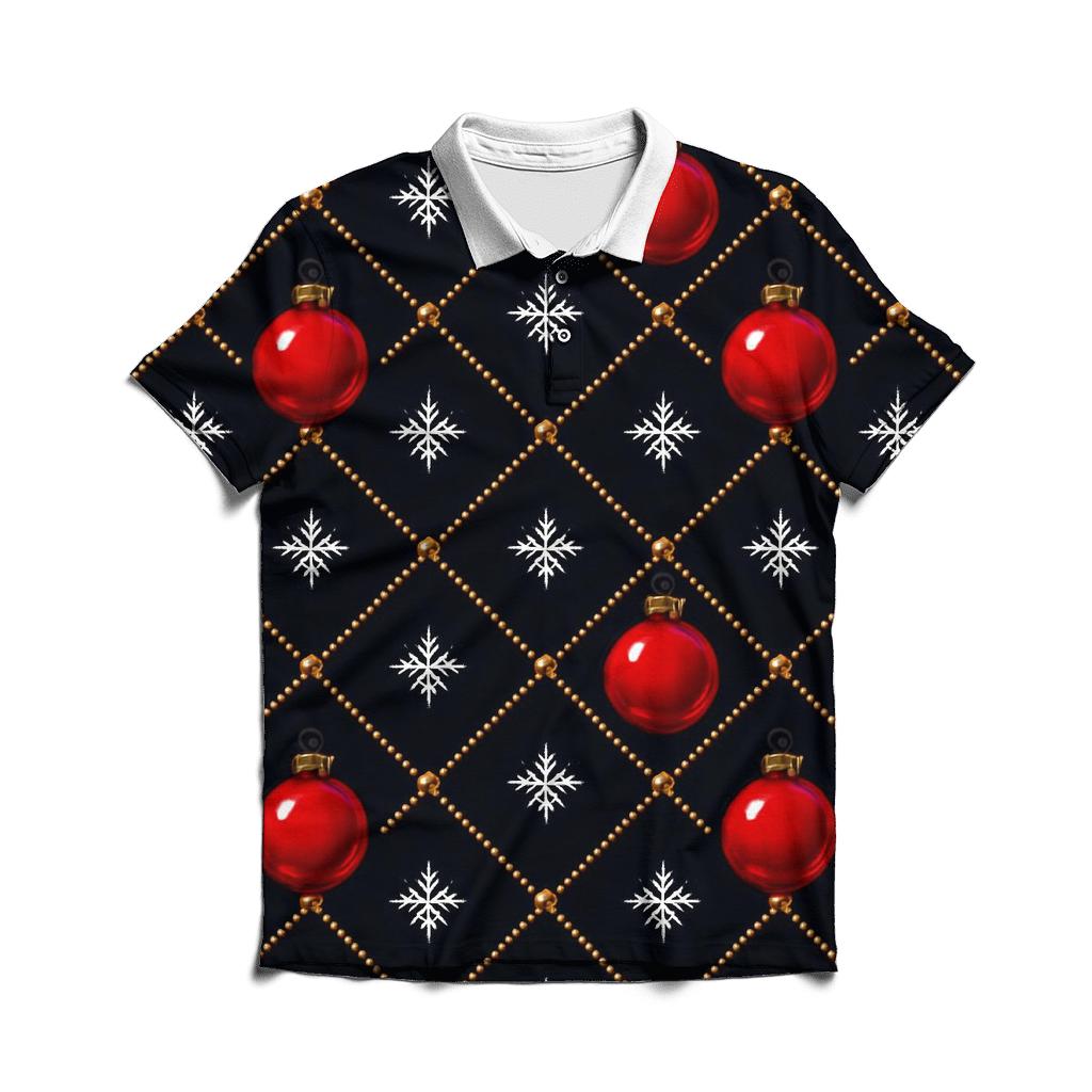 Crimson Ornaments Lattice On Midnight Field custom polo shirts