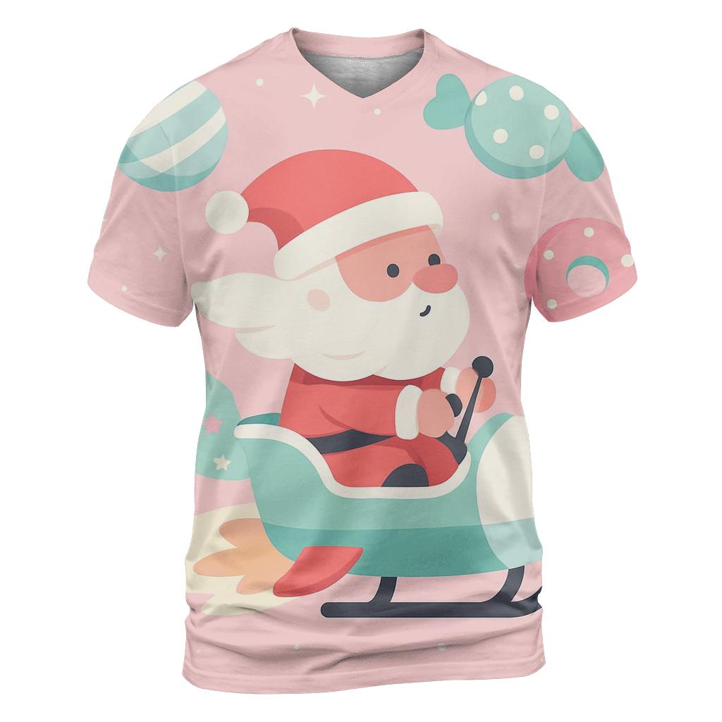 Candy Cosmos Santa Flight vibrant all-over design tees