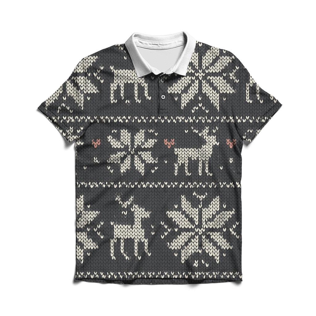 Nordic Knit Snowflake Stripe On Charcoal personalized polo shirts