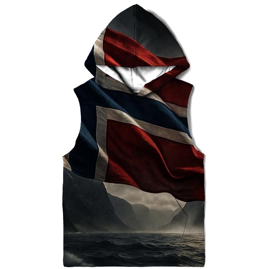 Norwegian Flag Fjord Storm Realistic Fabric printed hoodies