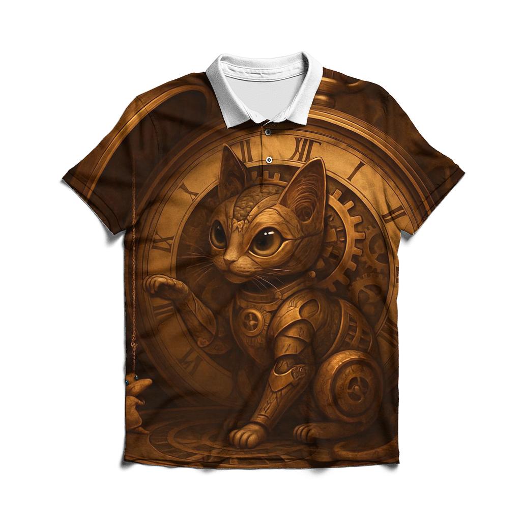 Clockwork Timekeeper Cat custom polo shirts