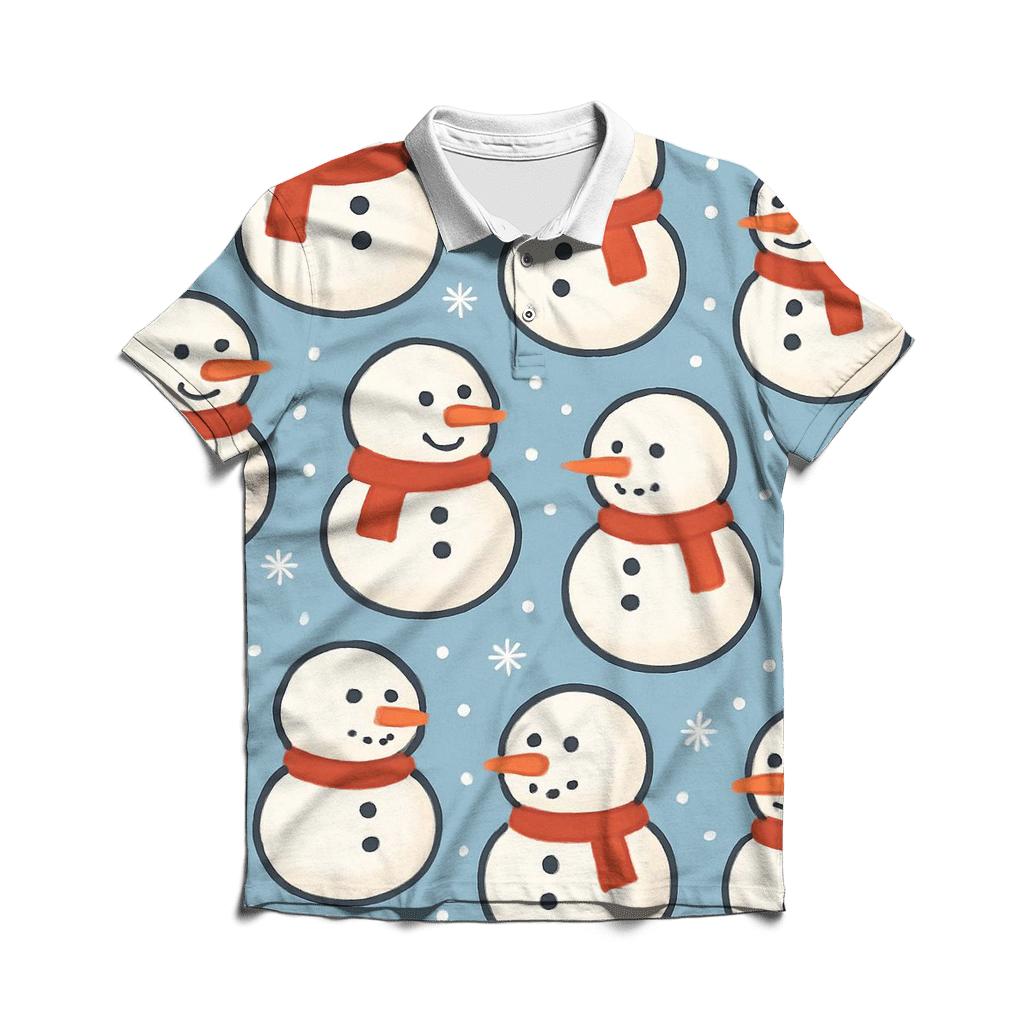 Snowman Polka Parade On Soft Blue custom polo shirts