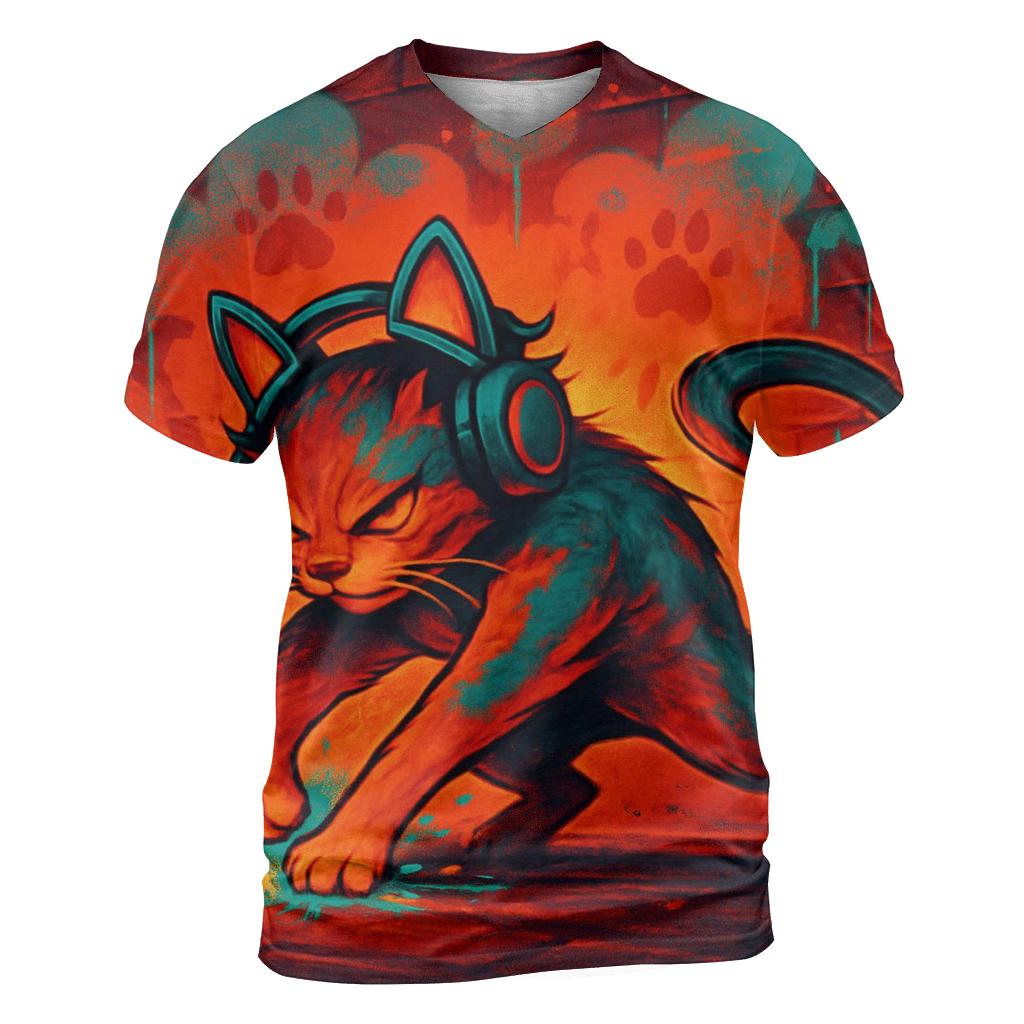 Graffiti Alley Rhythm Cat vibrant all-over design tees