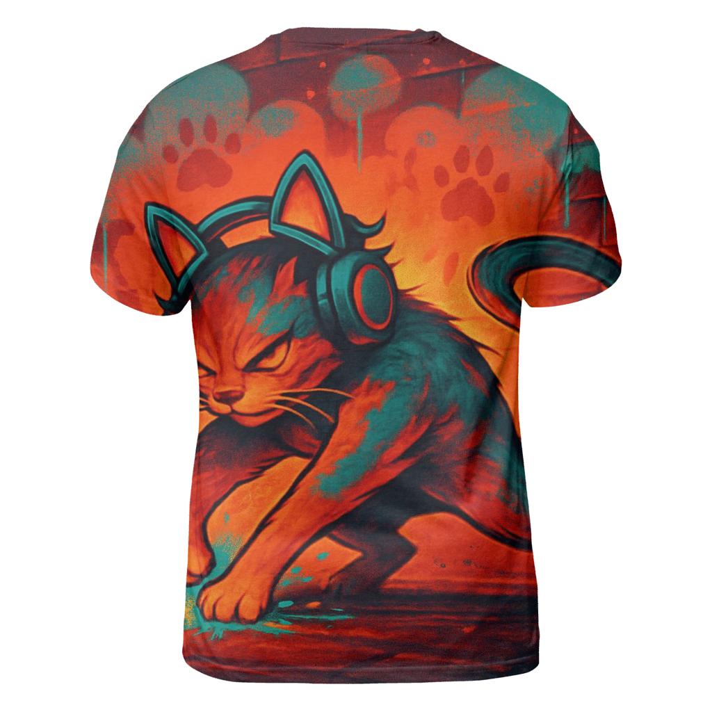Graffiti Alley Rhythm Cat vibrant all-over design tees
