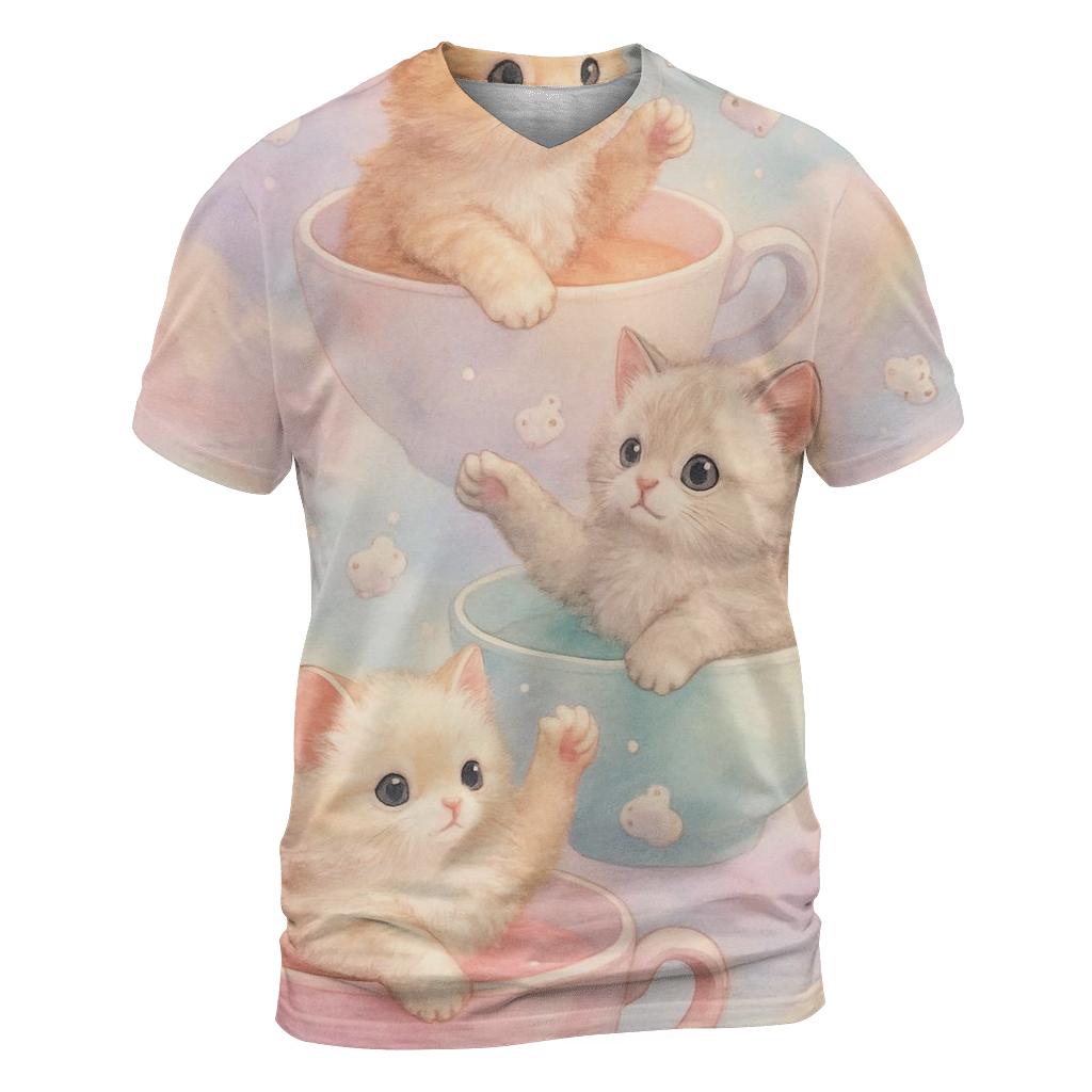 Pastel Dream Tea Party Kittens creative print fashion shirts