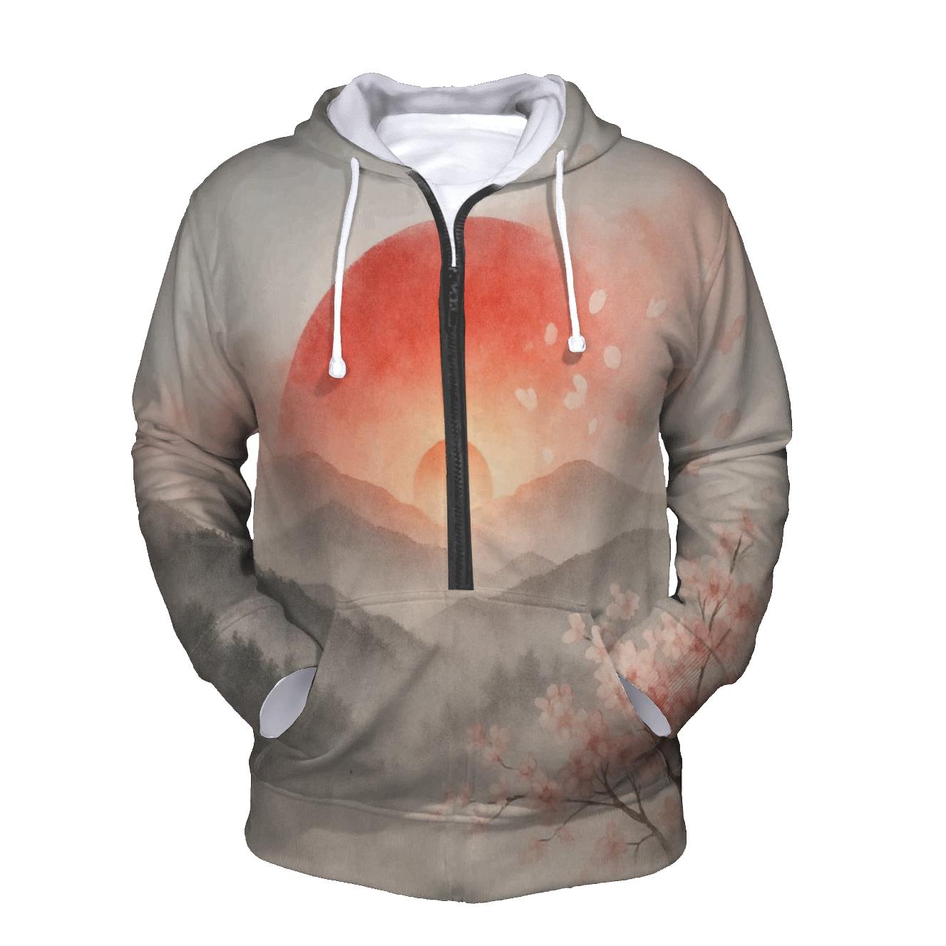 Japanese Flag Misty Mountain Double Exposure custom hoodies