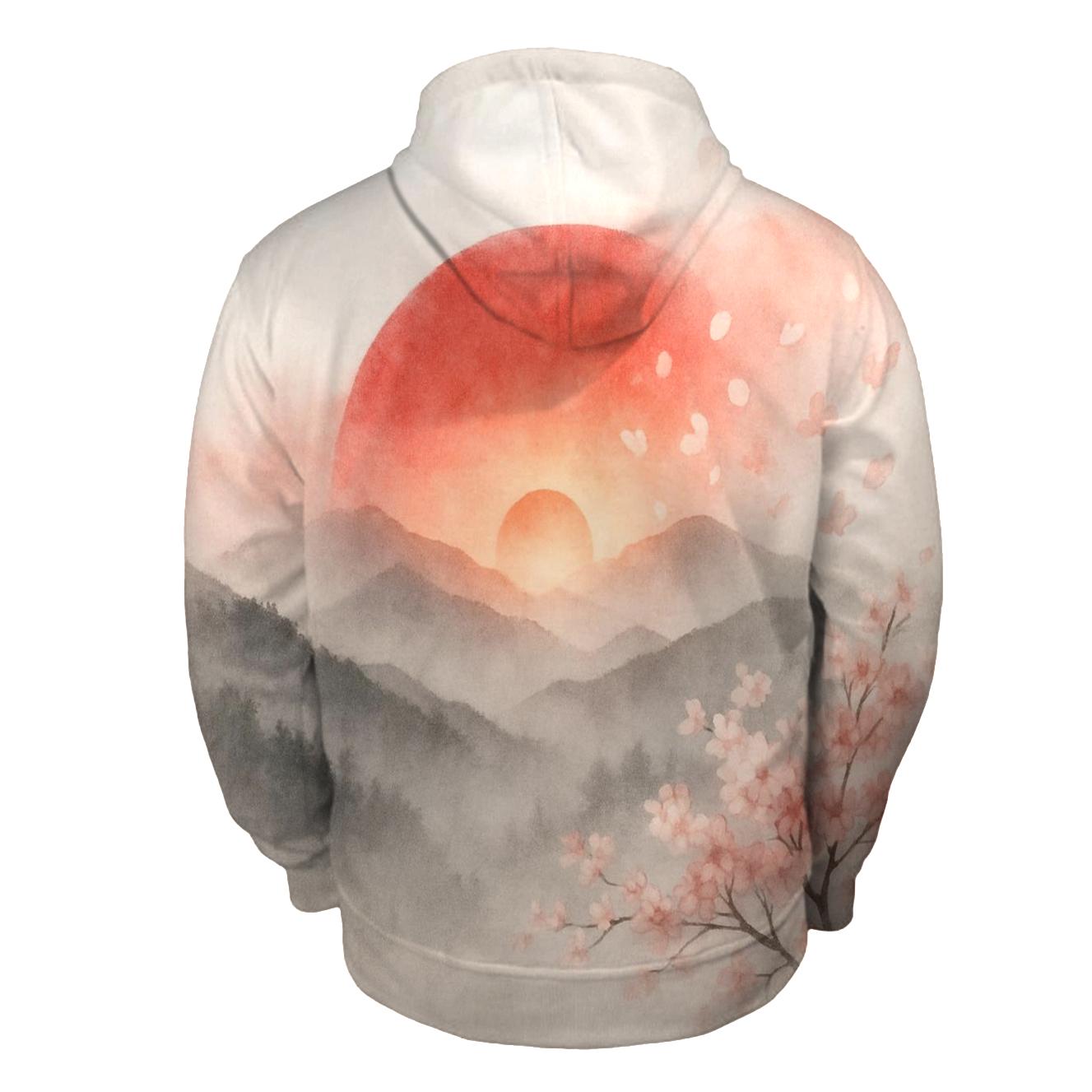 Japanese Flag Misty Mountain Double Exposure custom hoodies