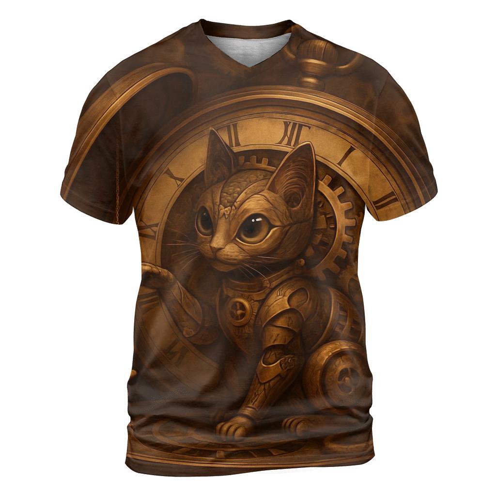 Clockwork Timekeeper Cat statement graphic shirts