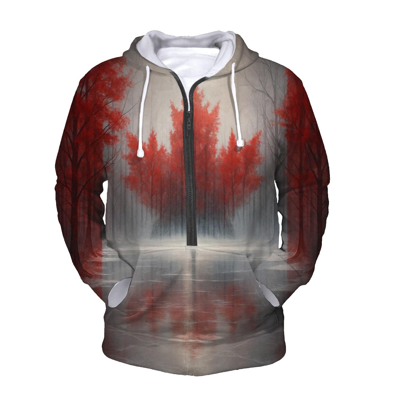 Canadian Flag Frozen Forest Double Exposure lightweight hoodies