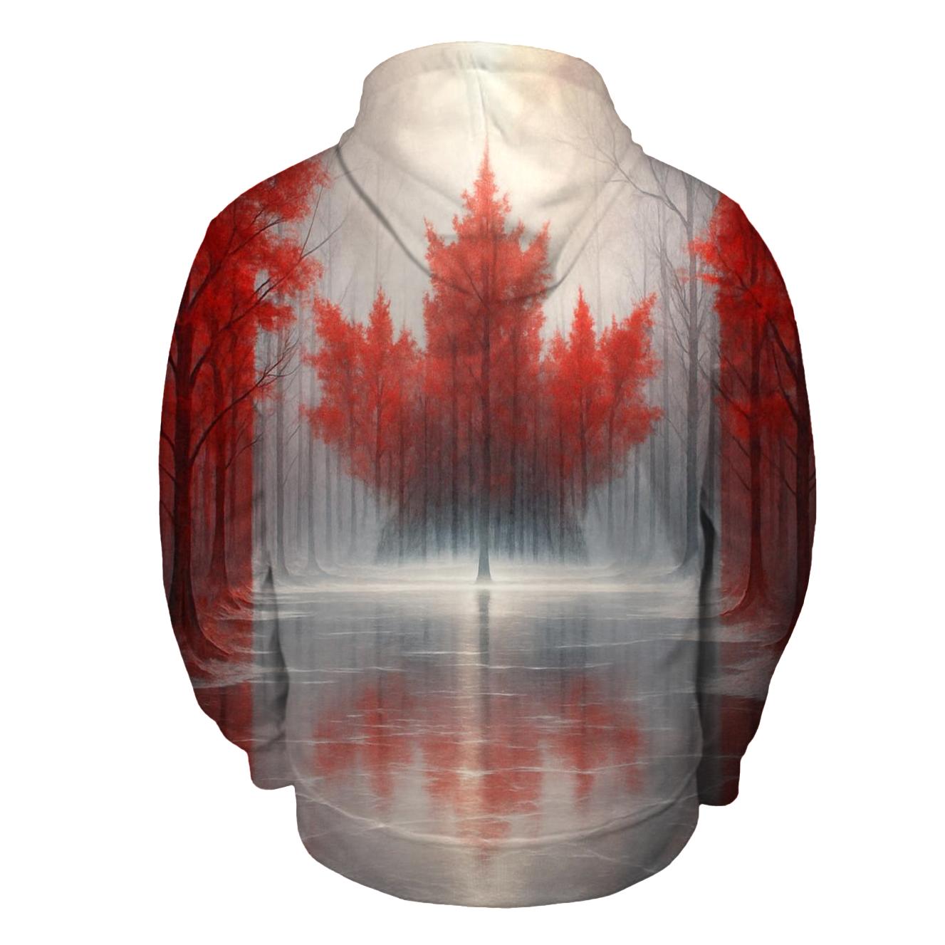 Canadian Flag Frozen Forest Double Exposure lightweight hoodies