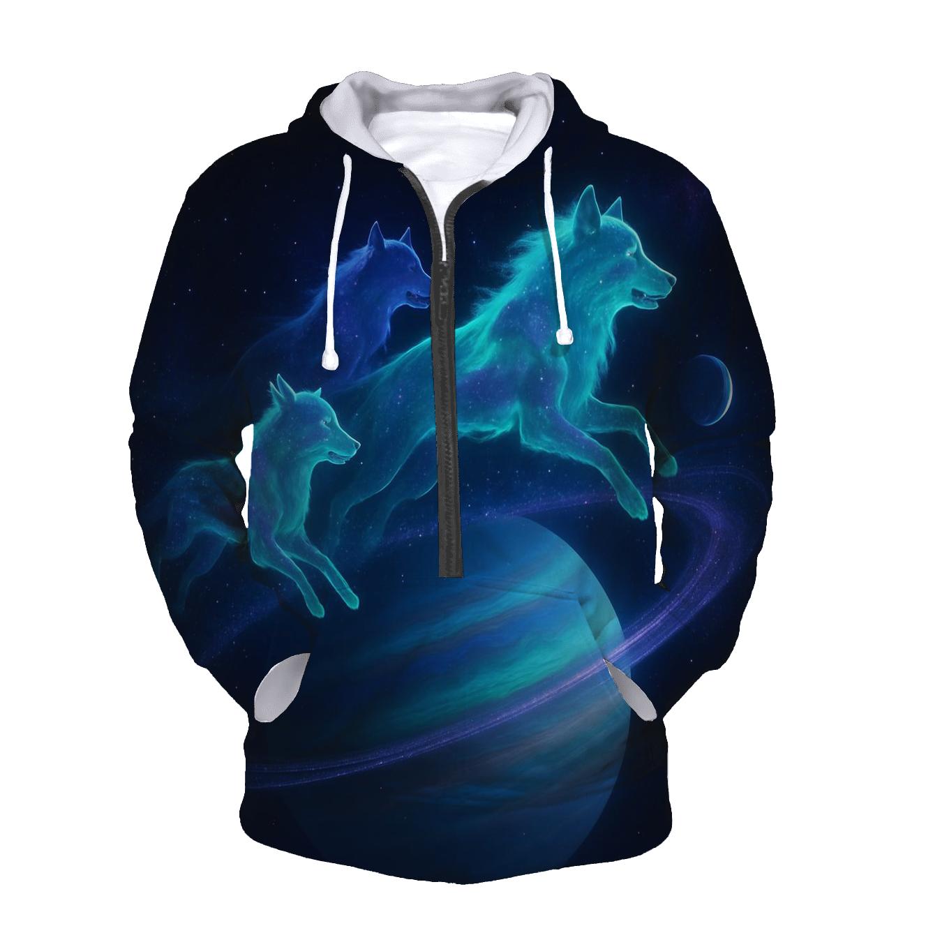 Orbiting Wolves Of The Aurora Ring custom hoodies