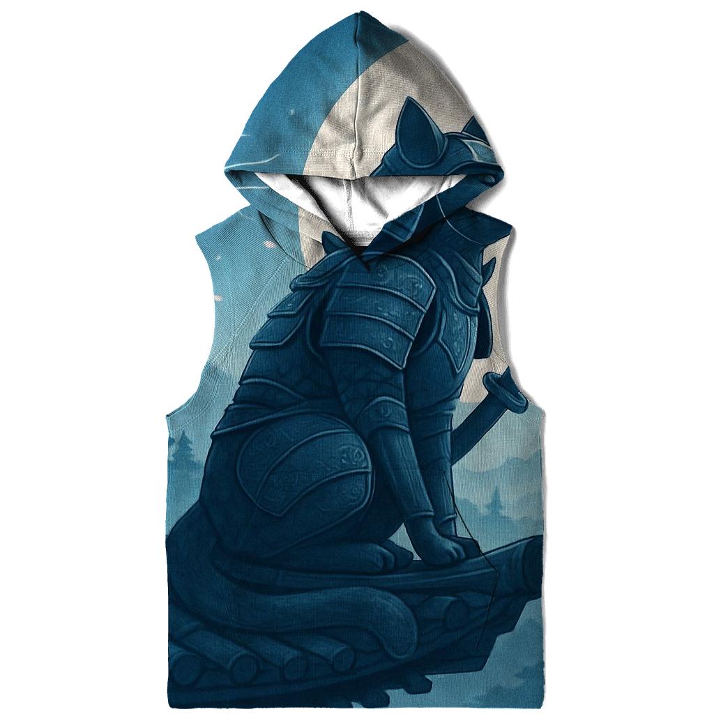 Moonlit Samurai Temple Cat printed hoodies