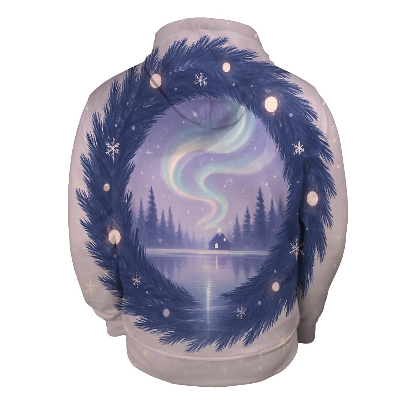 Aurora Wreath Over Frozen Lake hoodies fashion