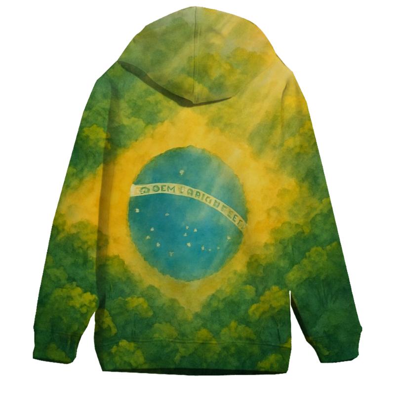 Brazilian Flag Rainforest Watercolor Reverie premium hoodies