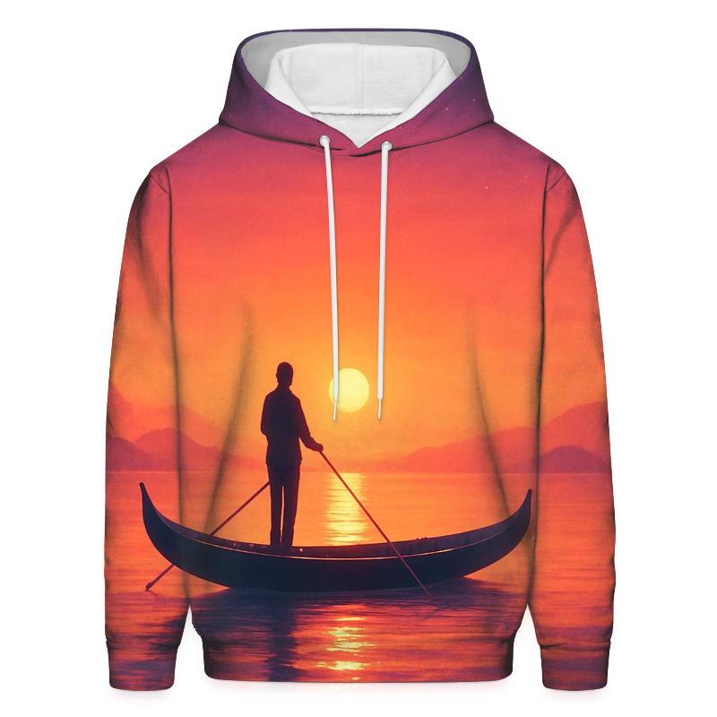 Celestial Ferry At Ember Dusk embroidered hoodies