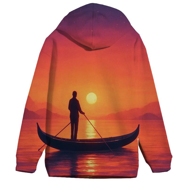 Celestial Ferry At Ember Dusk embroidered hoodies