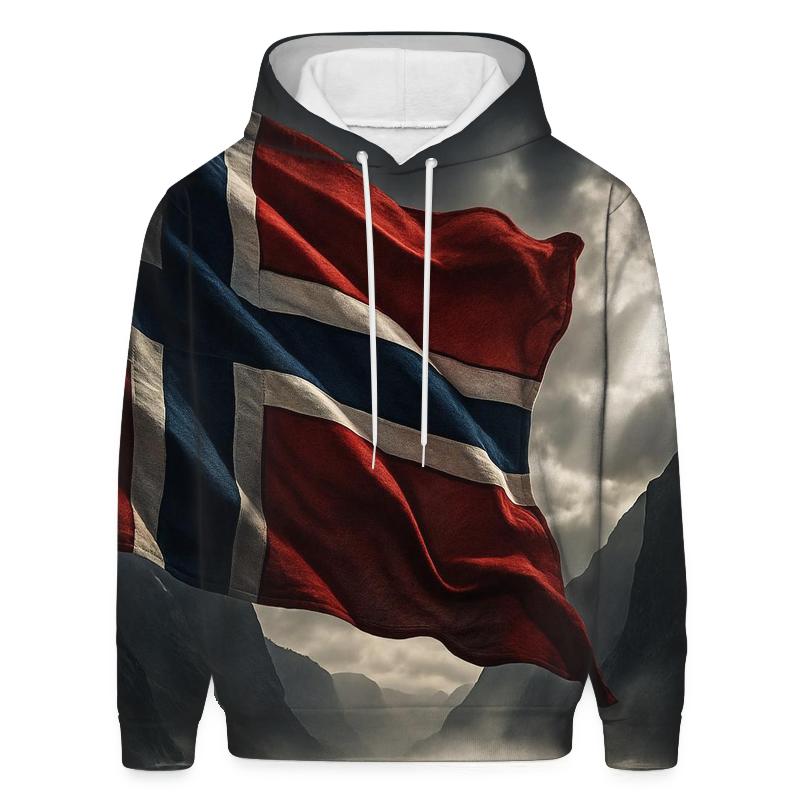 Norwegian Flag Fjord Storm Realistic Fabric embroidered hoodies