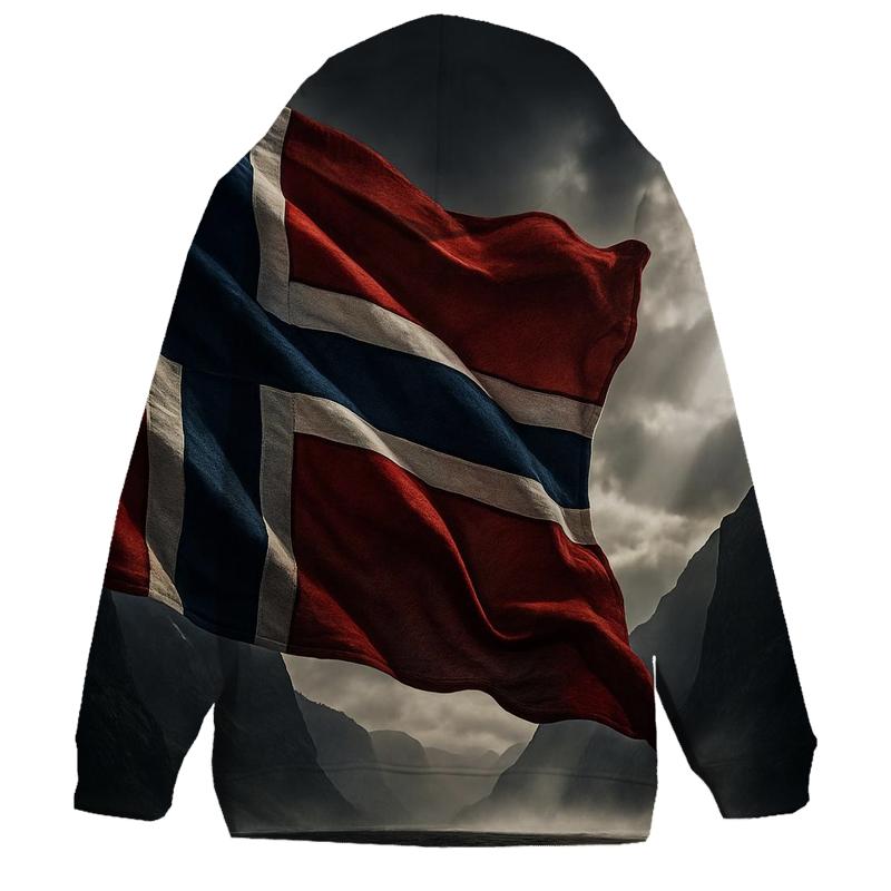 Norwegian Flag Fjord Storm Realistic Fabric embroidered hoodies