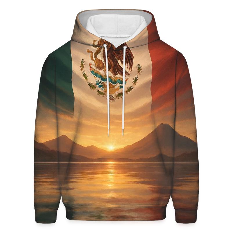 Mexican Flag Volcanic Valley Reflection embroidered hoodies