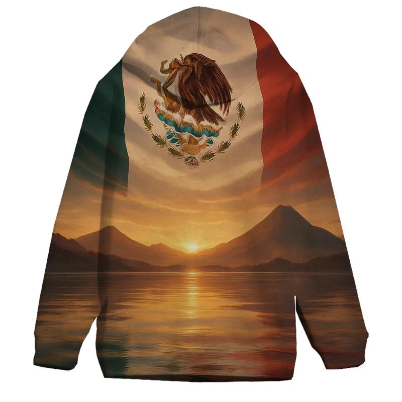 Mexican Flag Volcanic Valley Reflection embroidered hoodies