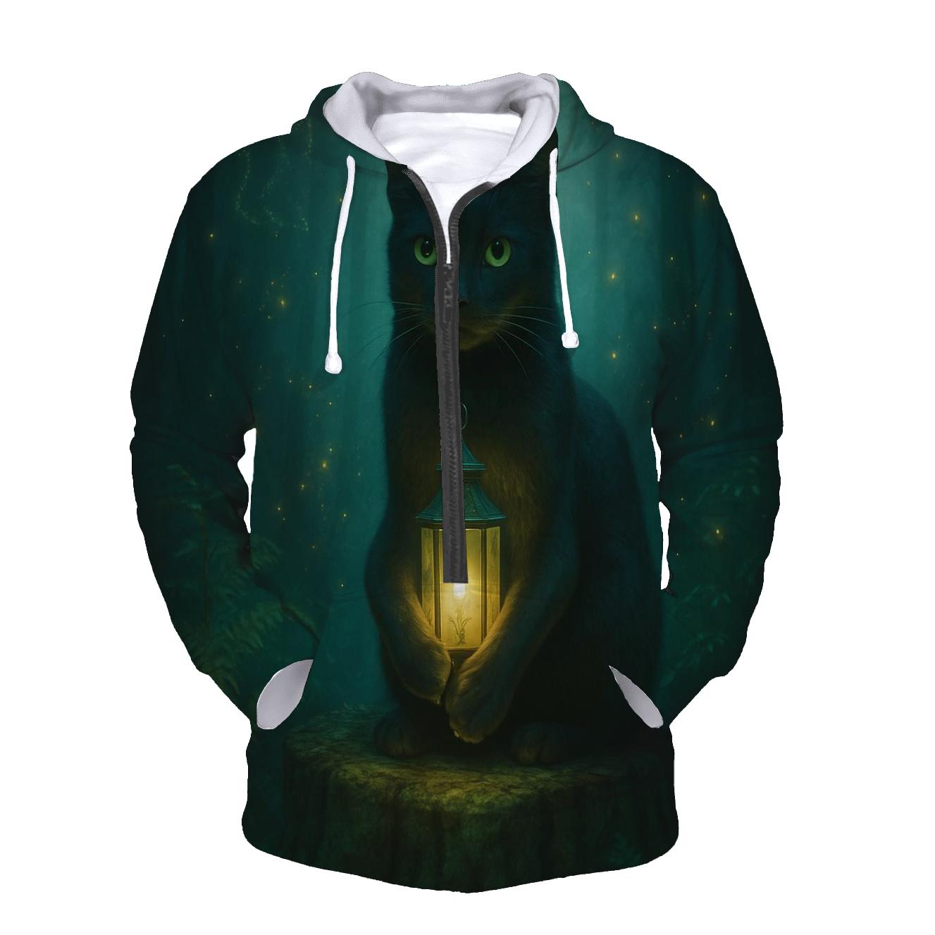 Forest Lantern Guardian Cat lightweight hoodies