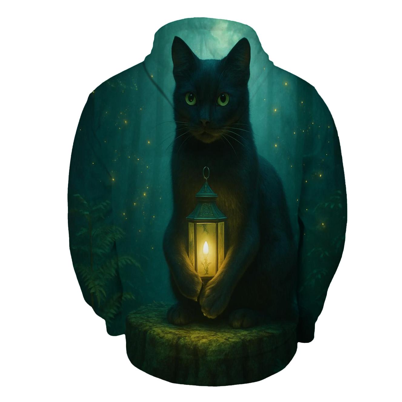 Forest Lantern Guardian Cat lightweight hoodies