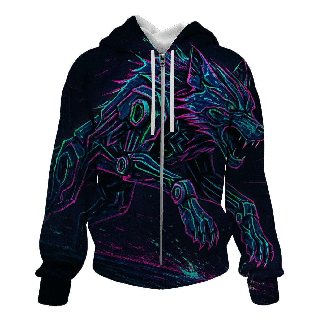 Neon Mechanic Wolf Overdrive graphic hoodies