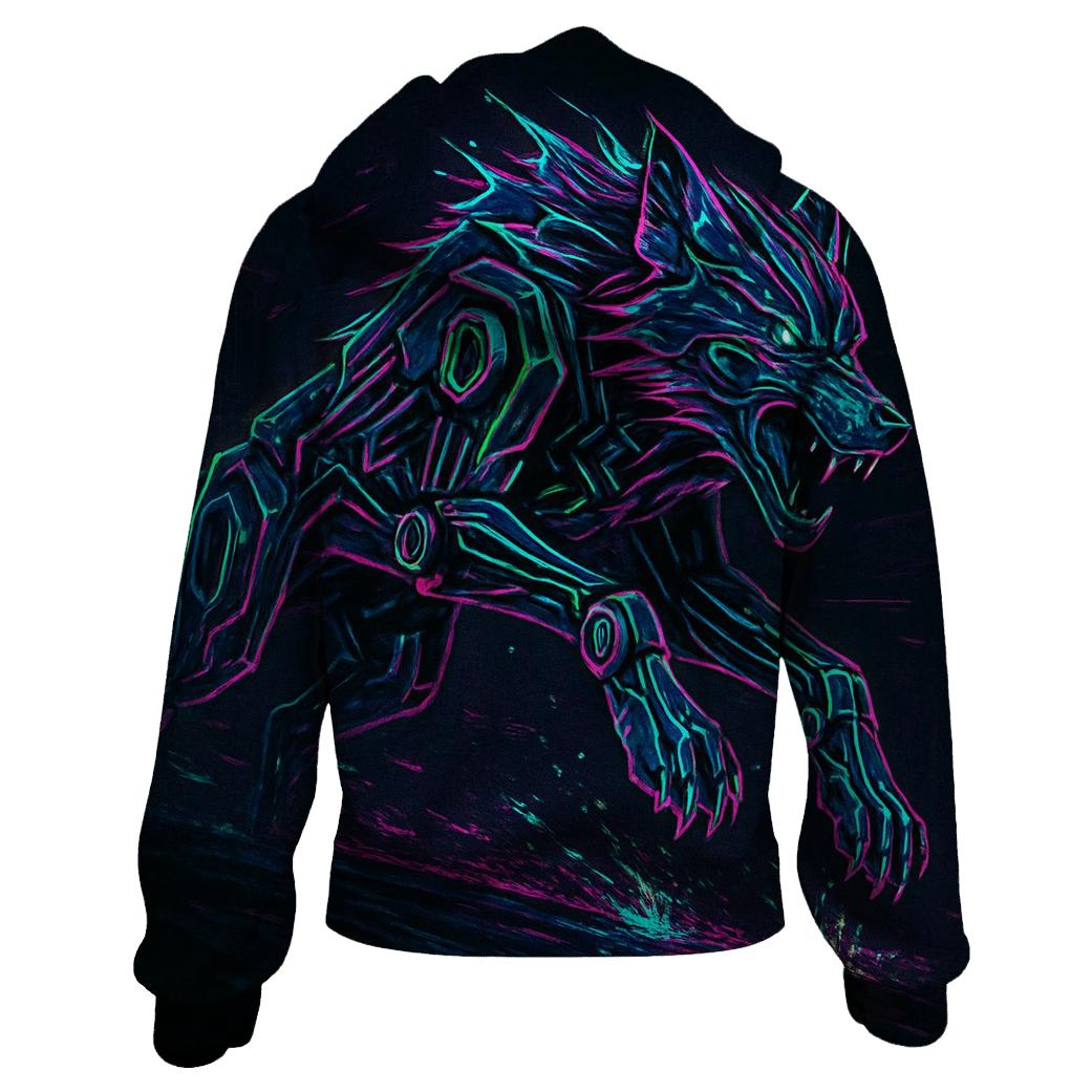 Neon Mechanic Wolf Overdrive graphic hoodies