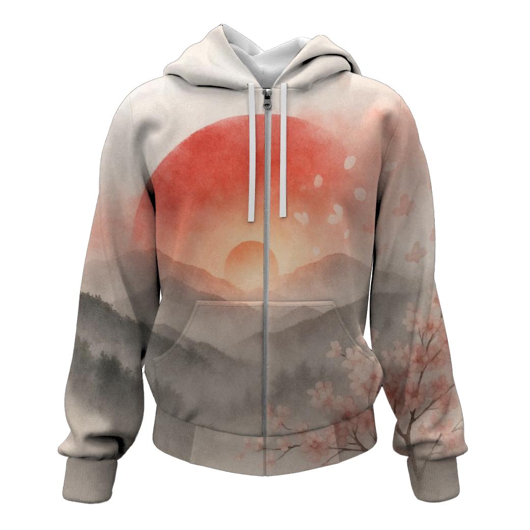 Japanese Flag Misty Mountain Double Exposure hoodie designs