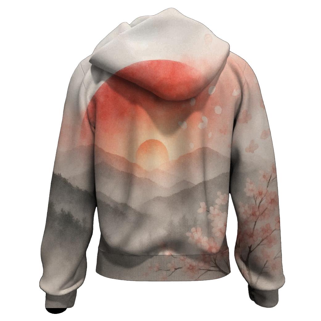 Japanese Flag Misty Mountain Double Exposure hoodie designs