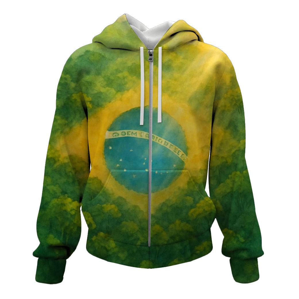 Brazilian Flag Rainforest Watercolor Reverie printed hoodies