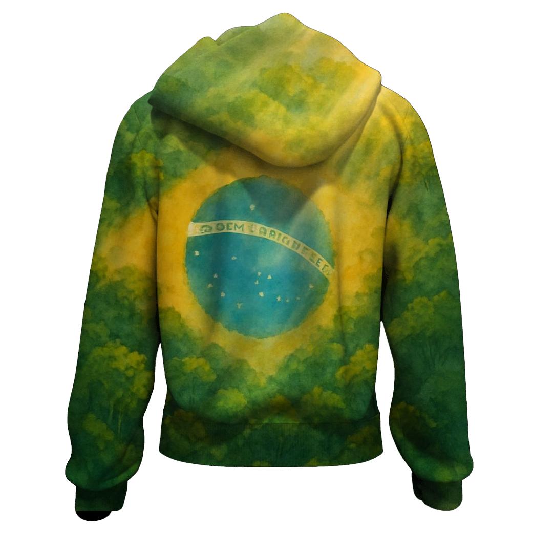 Brazilian Flag Rainforest Watercolor Reverie printed hoodies