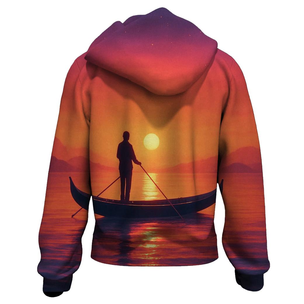 Celestial Ferry At Ember Dusk graphic hoodies