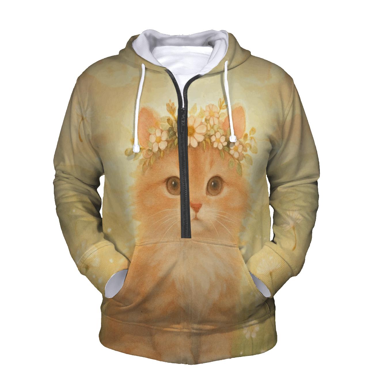 Sunrise Meadow Flower Crown Cat heavyweight hoodies