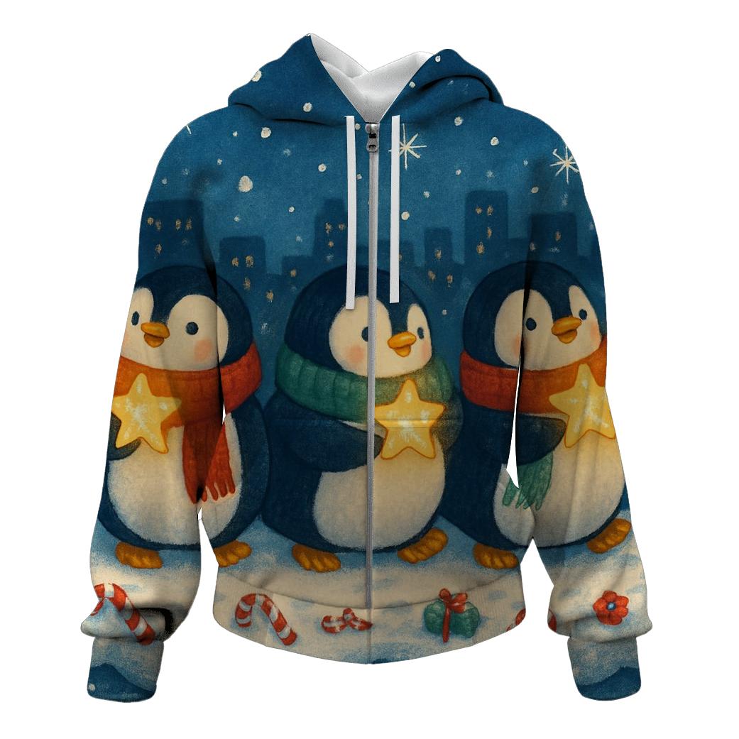 Cosmic Caroling Penguins Parade lightweight hoodies