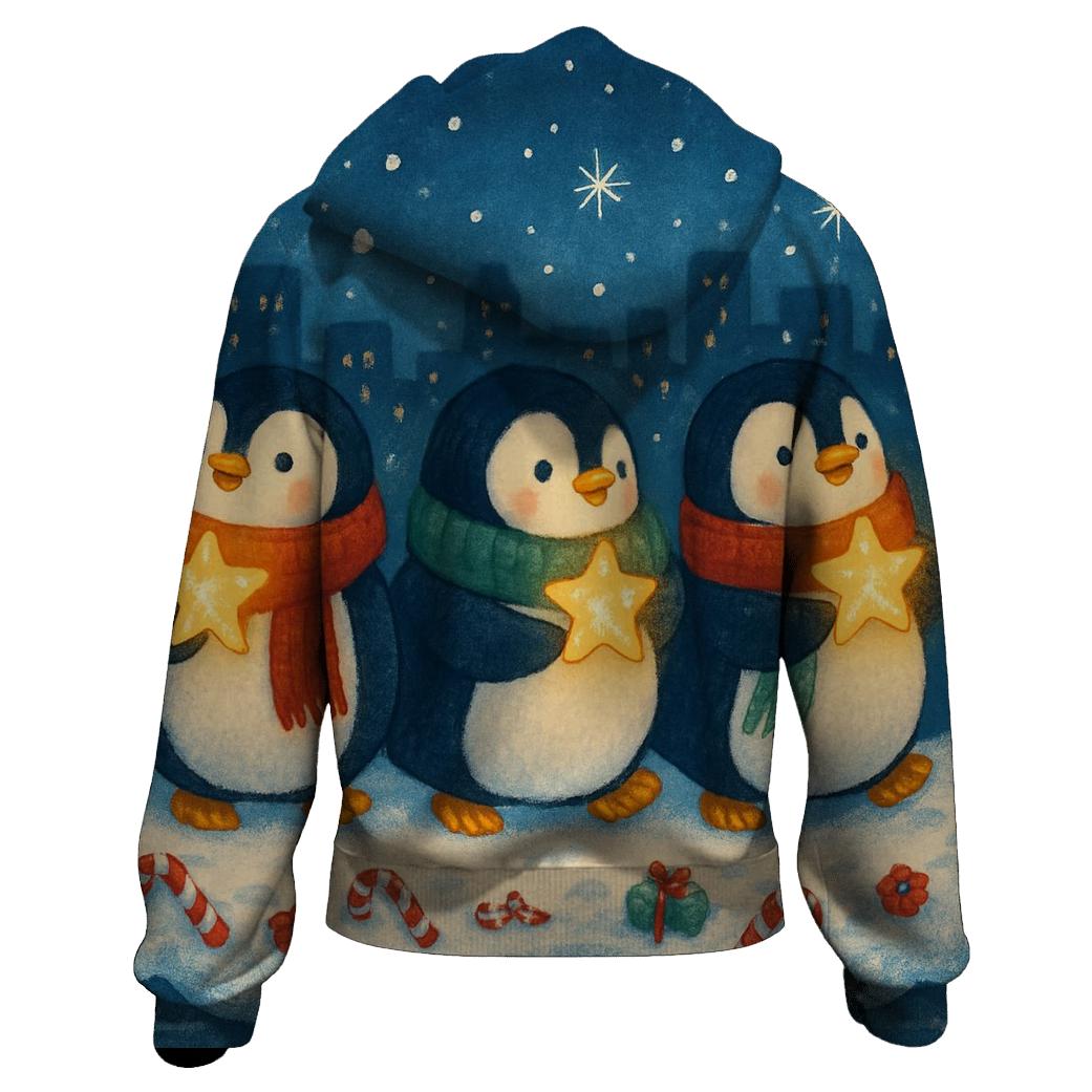 Cosmic Caroling Penguins Parade lightweight hoodies