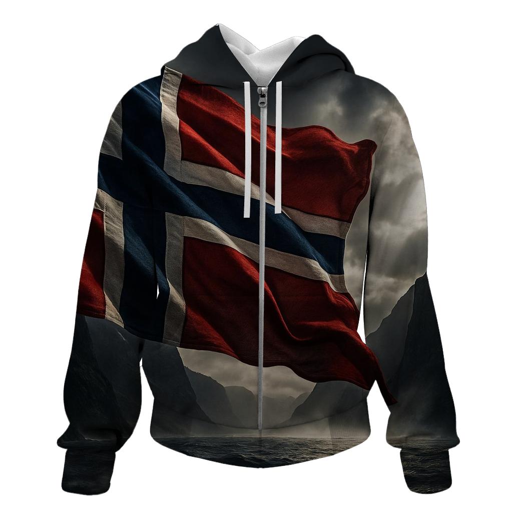 Norwegian Flag Fjord Storm Realistic Fabric hoodie trends