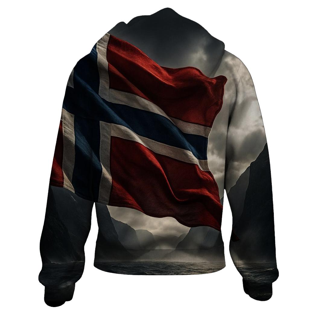Norwegian Flag Fjord Storm Realistic Fabric hoodie trends