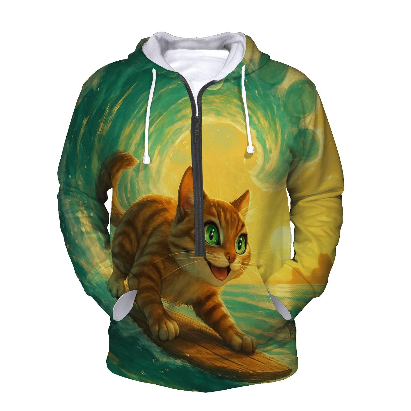 Ocean Tide Surfer Cat embroidered hoodies