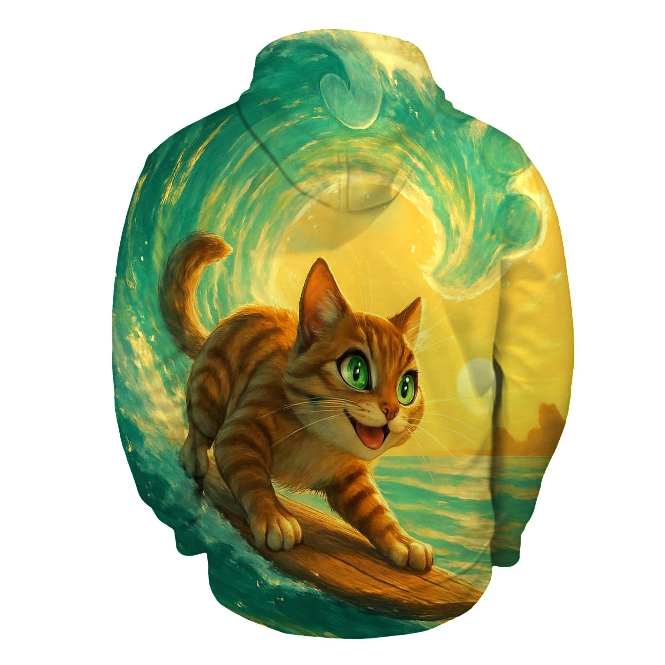 Ocean Tide Surfer Cat embroidered hoodies