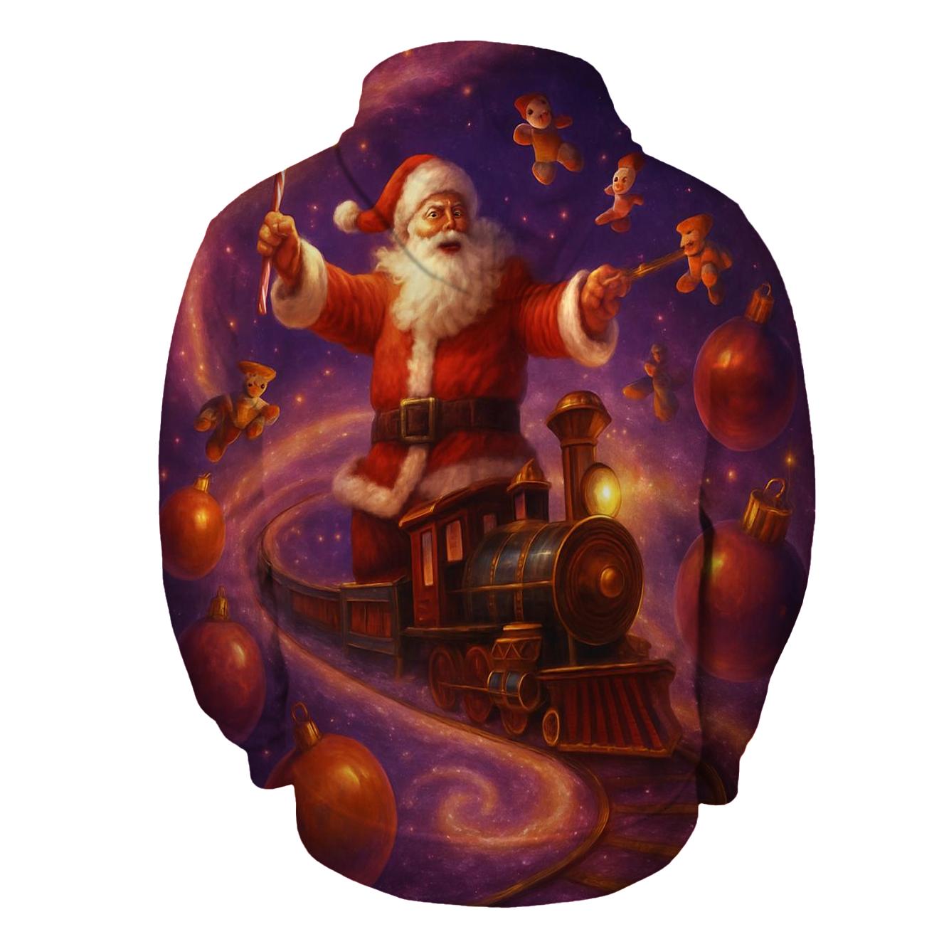 Galactic Toy Conductor Santa graphic hoodies